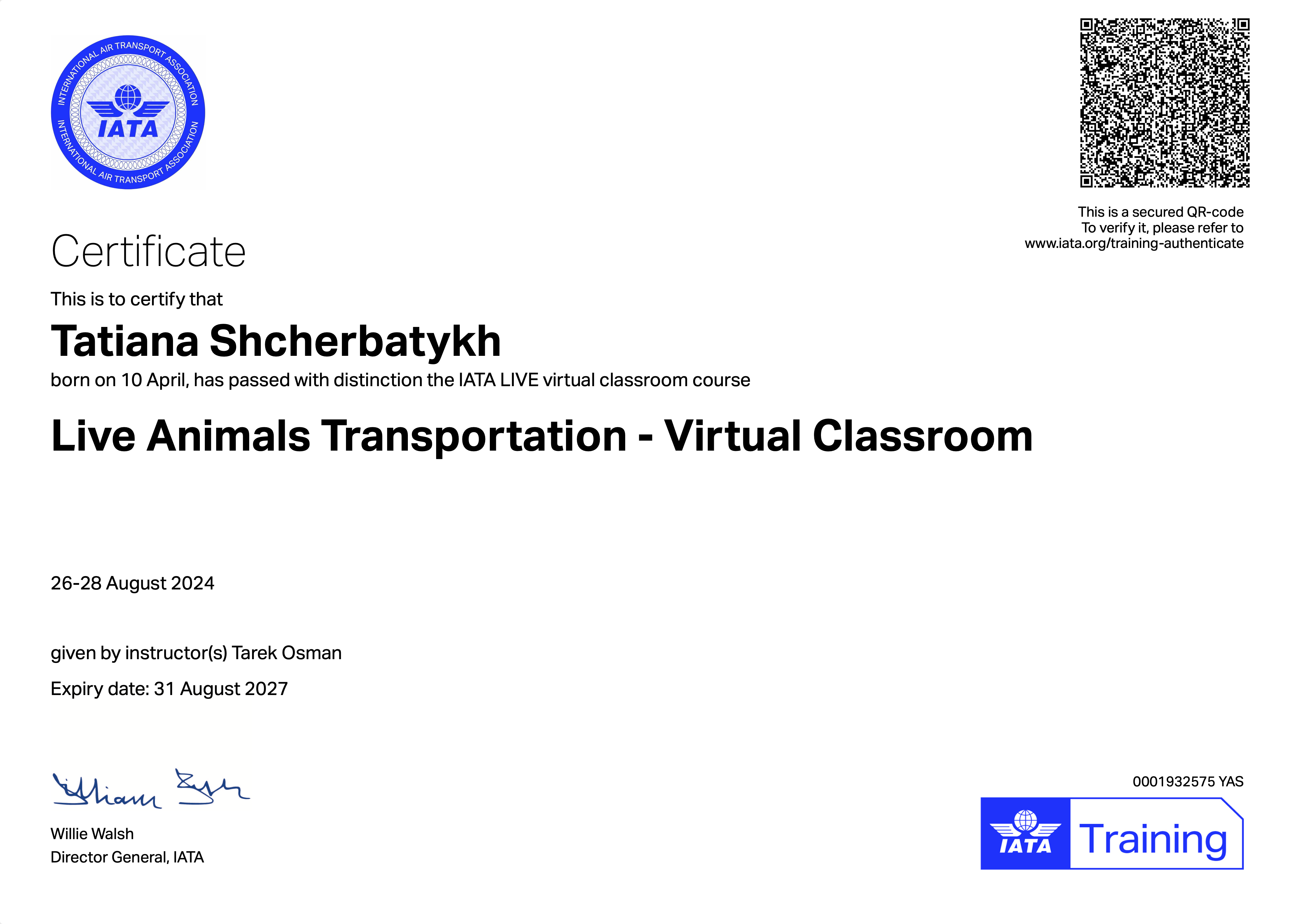 Skypets IATA Certificate